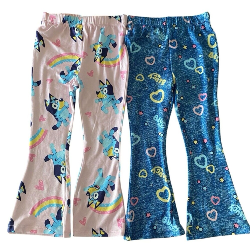 Bluey Girls 2-Pack Flare Leggings Pants Size 3T Rainbow & Heart Print